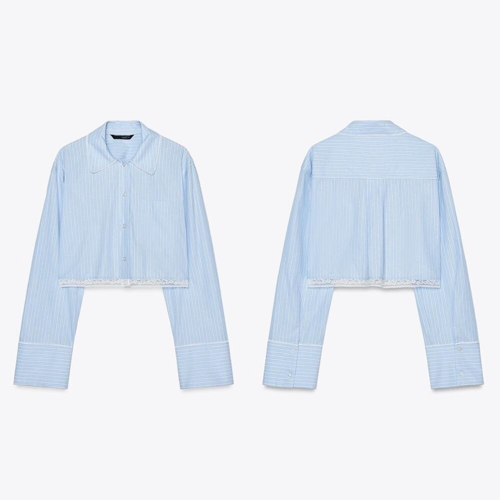 Zara Lace Trim Crop Top And Shirt - Picture 3 of 7